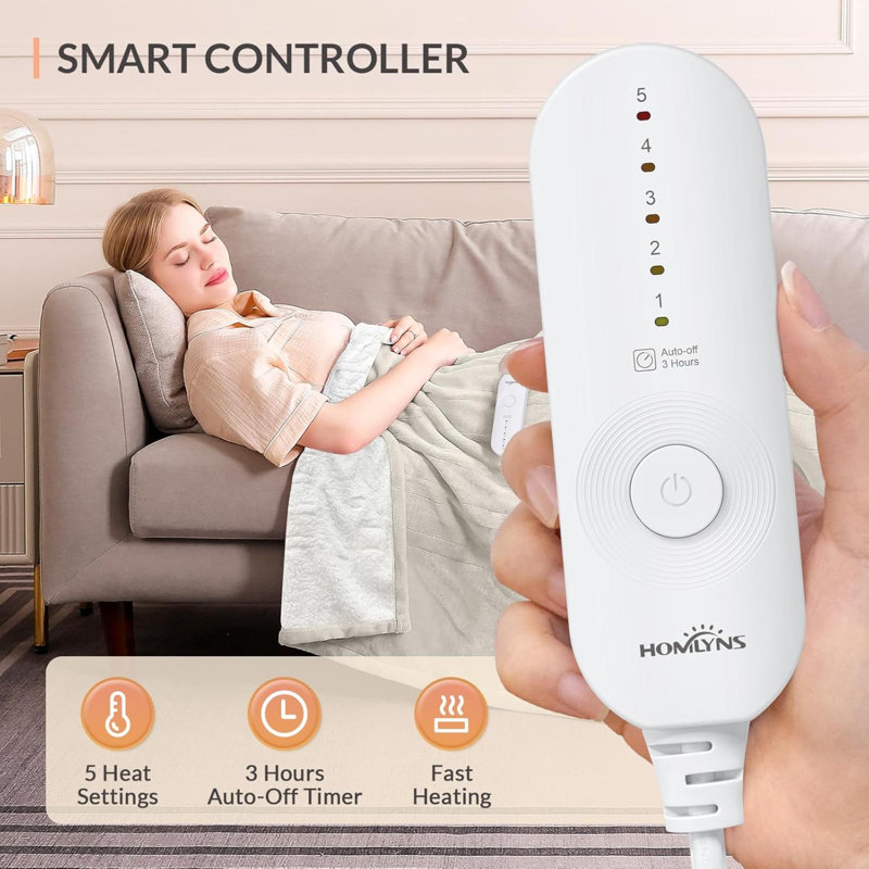 Jeté chauffante électrique en flanelle de luxe Luxheat avec 5 réglages de chaleur minuterie d'arrêt automatique, Crème, crème