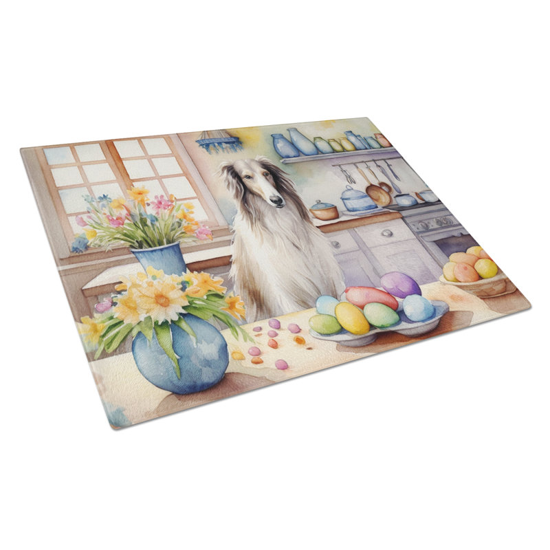 Decorating Easter Borzoi Glass Cutting Board