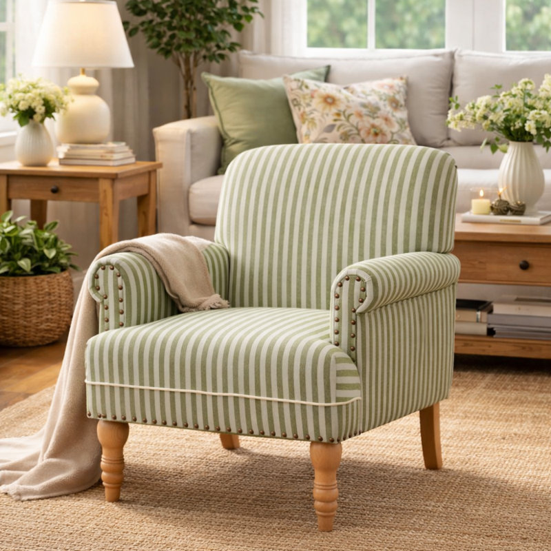 Upholstered Wooden Armchair, Green