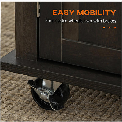 Chariot moderne pour îlot de cuisine avec étagère à épices, chêne brun