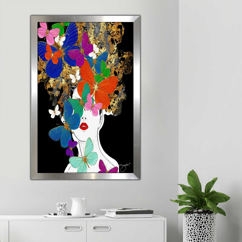 «Butterfly Girl (Vertical)» par Jodi - impression, Encadrement argenté, H 27,5 po x l 21,5 po x P 0,75 po
