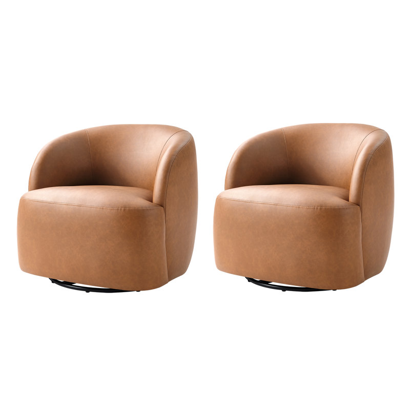 Croix 30.75"W Modern Leather Swivel Barrel Chair with Fully Assembled, Camel
