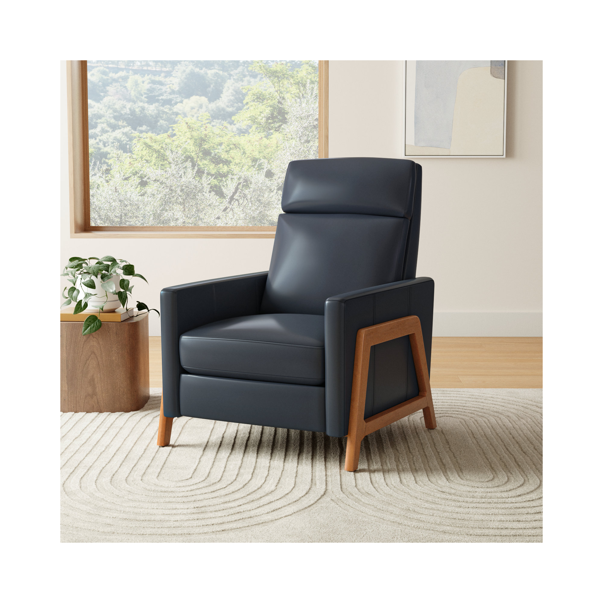 Bosse Genuine Leather Recliner, Midnight Blue Top Grain Genuine Leather
