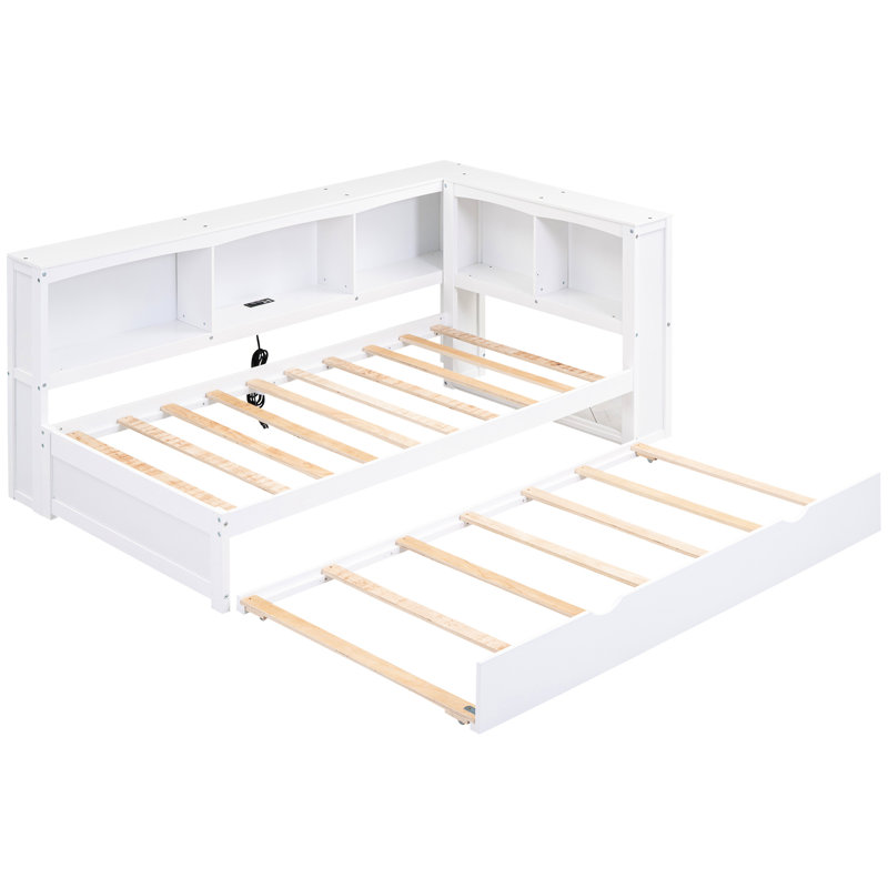 Lit de jour simple blanc avec rangement et ports - Fabrication d'un lit gigogne en bois massif et d'une structure robuste dans les armoires