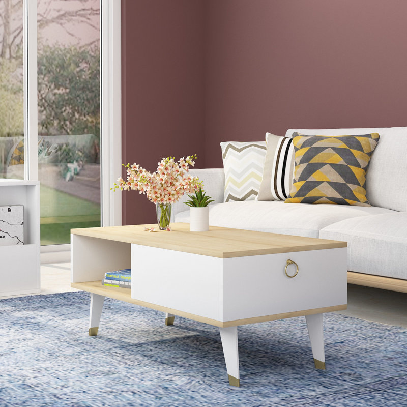 Modern Coffee Table, Sapphire & White, 100% Melamine Coated Particle Board, Thickness: 0.7 inches | Scandinavian Design, Elegant & Functional for Living Room & Lounge Spaces