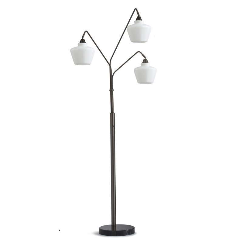 Midtown  3-Light Glass Shades Arch Floor Lamp -Clear Shade, Blanc