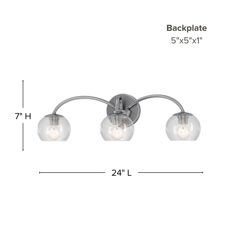 Belford Plug & Play 3-Light Vanity Light in Transitional and Modern Style-7.07 Inches Tall and 24 Inches Wide, Brushed Nickel