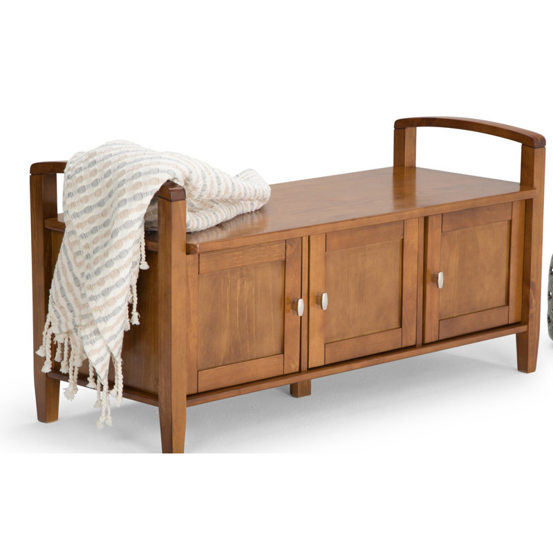 Warm Shaker 44"W Solid Wood Transitional Storage Bench with Lift-Up Lid and Shaker-Style Panels, Light Golden Brown