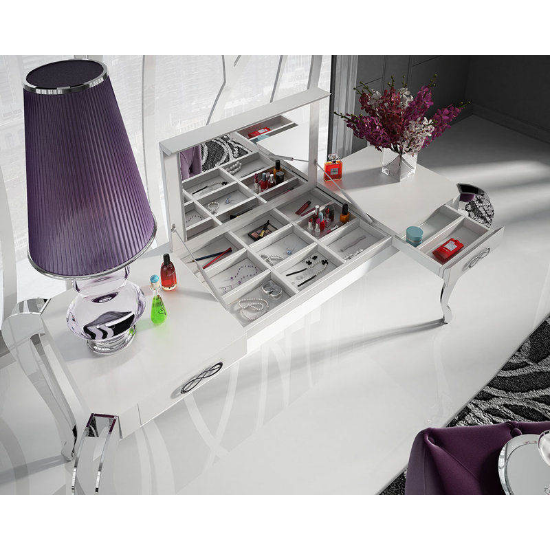 Kirkwood Makeup Vanity Set with Mirror, White Matte