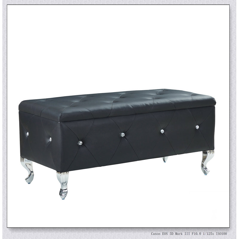 Repose-pieds rembourré avec rangement pour repose-pieds rectangulaire, Noir