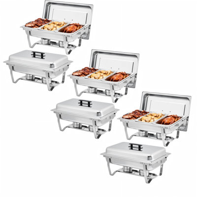 Ensemble de 6 ensembles de service de buffet en acier inoxydable, chauffe-plat rectangulaire à 3 compartiments