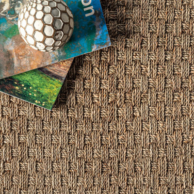 Bay Isle Home Berke Checkered Weave Seagrass Indoor/Outdoor Navy Border ...