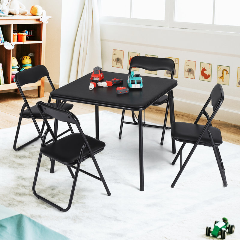 Ensemble de table et de chaises pliantes pour enfants, table d'activités carrée rembourrée avec 4 chaises rembourrées, structure en métal portative avec dispositifs de sécurité