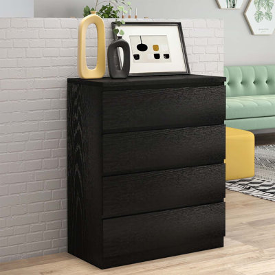 4 Drawer Dresser, Modern Storage Chest with Handle-Free Design, 31.5In Black Organizer for Bedroom and Living Room