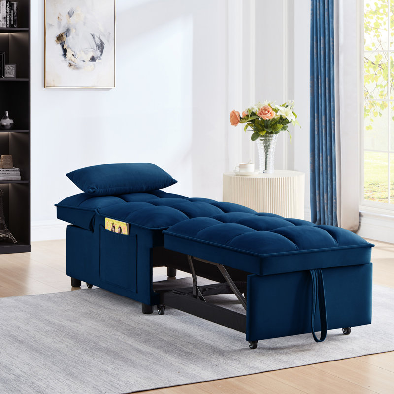 Lit multifonctionnel 4 en 1, bleu marine. Deux réglables. Chaise confortable. Gain de place. Velours haut. Cadre. Conception coulissante sans effort. Dormez. Fabrication. Saver. Simple
