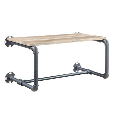Tablette industrielle industrielle en chêne et gris sable avec terrasse en bois avec cadre en métal pour ustensiles de cuisine