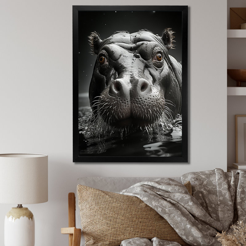 «Profondeville Hippopotamus Mighty Hippo II», reproduction sur toile encadrée, Cadre photo noir, H 20 po x l 12 po x P 1 po