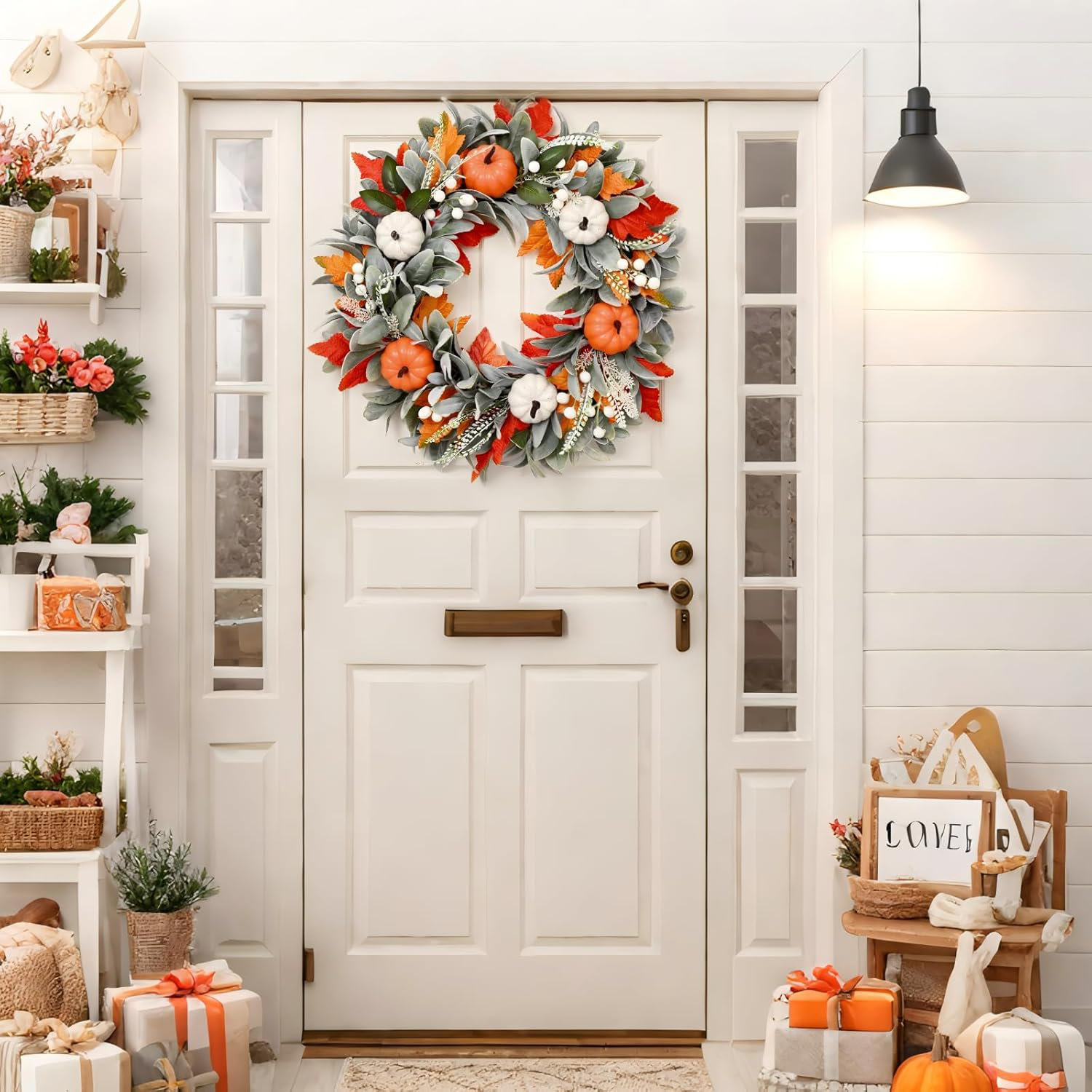 One Allium Way® 22 Inch Fall Wreaths for Front Door, Autumn Orange ...