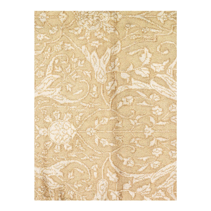 Tapis beige noué à la main de conception unique 9 pi 9 po x 14 pi New Age