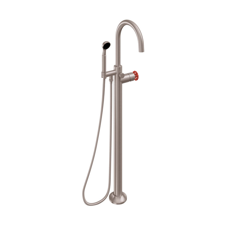 Descanso Bath Floor Mounted Tub Filler with Diverter and Handshower, Cross Handle, Matte Black