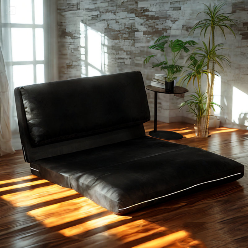 Canapé-lit avec matelas Boneless, H 7,87 po x l 53,14 po x P 100 po, Velours noir