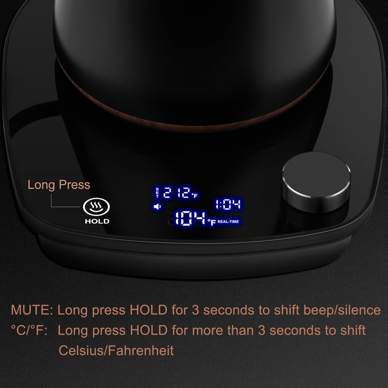 Bouilloire électrique à col de cygne, contrôle intelligent de la température, intérieur en acier inoxydable, chauffage rapide, pour verser sur le café, infuser le thé, faire bouillir l'eau chaude, 1000 W, 0,9 L, noir