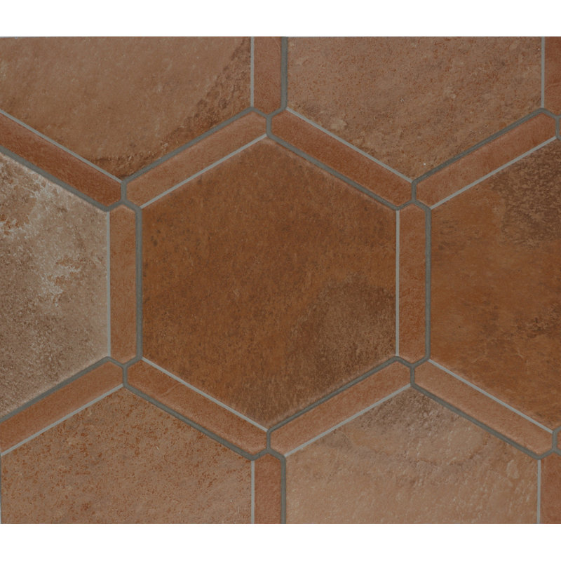 Timberstone 9" x 10" HEX Porcelain Floor and Wall Tile, Terracotta