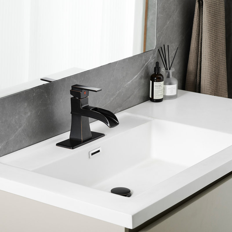 Bathroom Faucet With Waterfall Spout And Deck Plate, Pop Up Drain, Supply Lines, One Handle Modern Hole Faucet, Brass Material