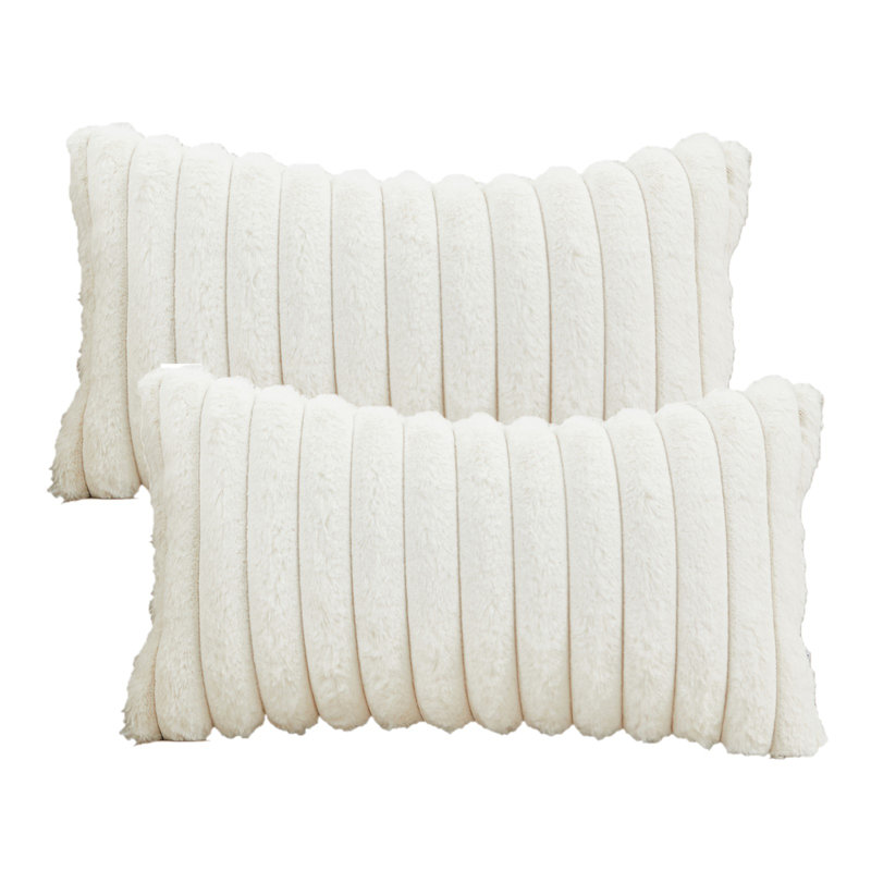 Housse de coussin Faux Fur Lines, Blanc