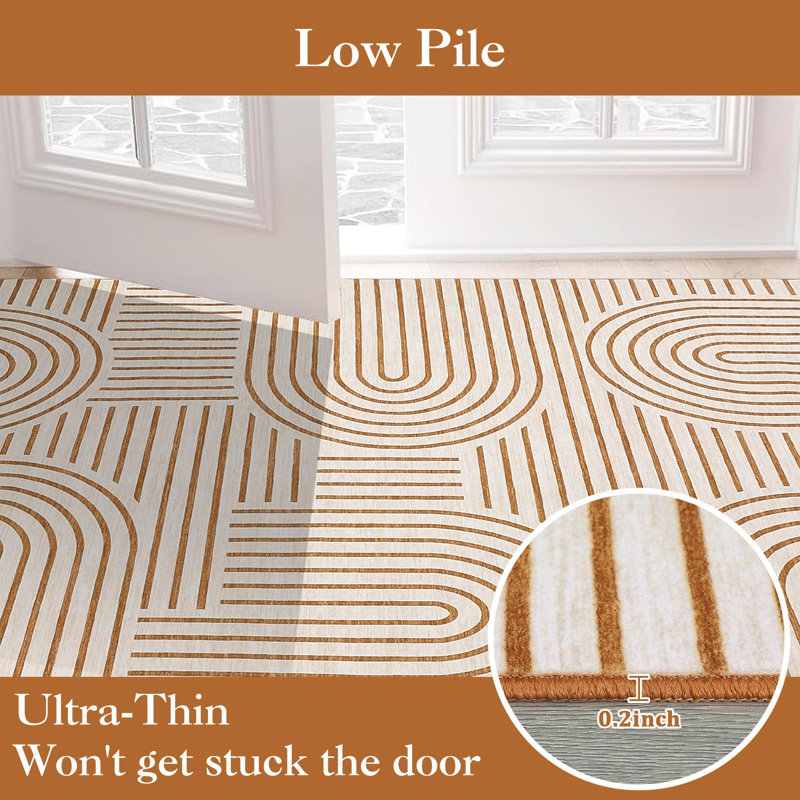 Modern Living Room Rug 6x9 Washable Rug Non Slip Rubber Backing Abstract Stripe Carpet Non Shedding Foldable for Bedroom Nursery Dining Room Orange