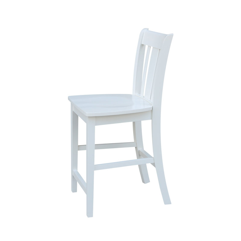  Tabouret de comptoir en bois massif Guzik, Tabouret de comptoir (siège d'une hauteur de 24 p, Blanc