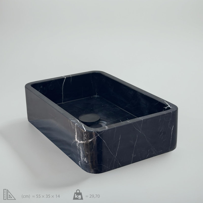 Marble Rectangular Sink - Premium Handcrafted Bathroom Vessel, Gray/Blue