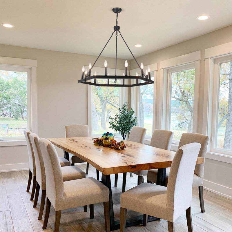 12 - Light 35 inch Farmhouse Candle Style Dimmable Wagon Wheel Chandelier Light Fixture for Living Room, Black