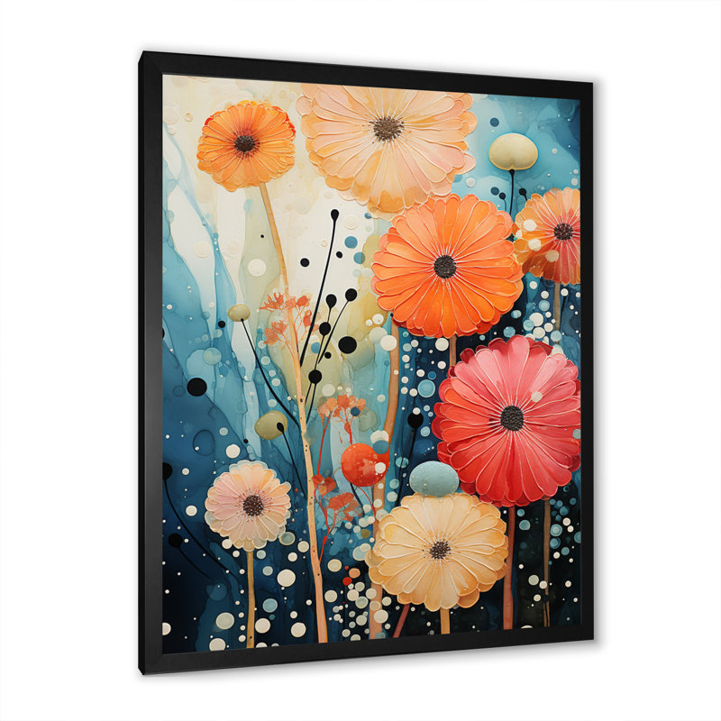 Luvenia corail bleu sarcelle contrastant contrastes II sur toile, Cadre photo noir, H 20 po x l 12 po x P 1 po