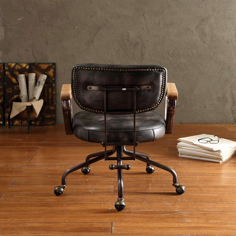 Vintage Black Top Grain Leather Office Chair, Black