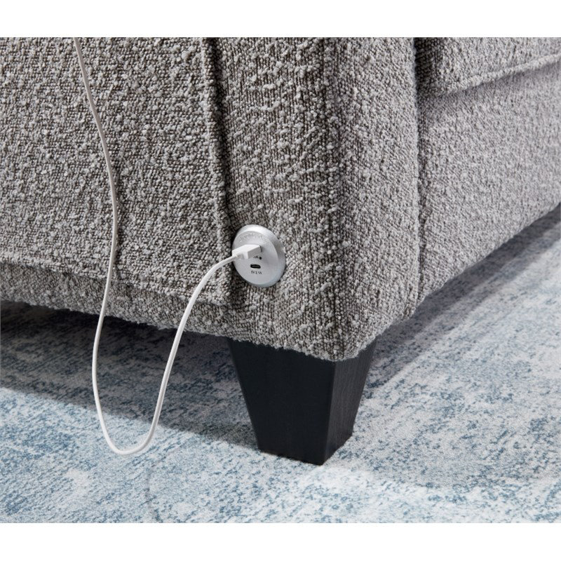  Canapé 72 po avec boucles USB et poches latérales de couleur grise 72,5 po, Boucle gris
