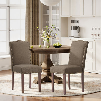 Modern Soft Linen Fabric 6'' Thickened Upholstered Dining Chair with Solid Wood Legs, Nailhead Trim, Ergonomic High Back