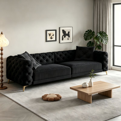 97.7" Modern Convertible Sleeper Sofa Bed, 4-Seater Button Tufted Velvet Sofa Couch with Movable Ottoman