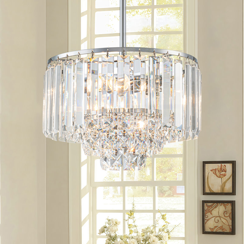 Modern 4-Tier Crystal Chandelier, 2 Lights, Chrome
