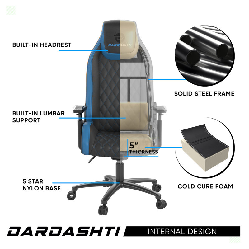 Ergonomic Gaming Chair With Steel Frame, Blue