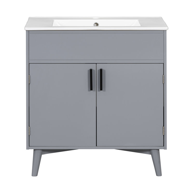 Ensemble de meuble-lavabo avec lavabo et grand espace de rangement, Gris