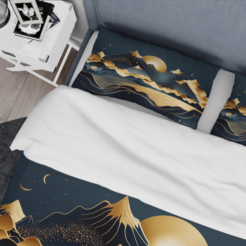 Ensemble de housse de couette en microfibre / polyester Gold Minimalist Mountains II Bedding
