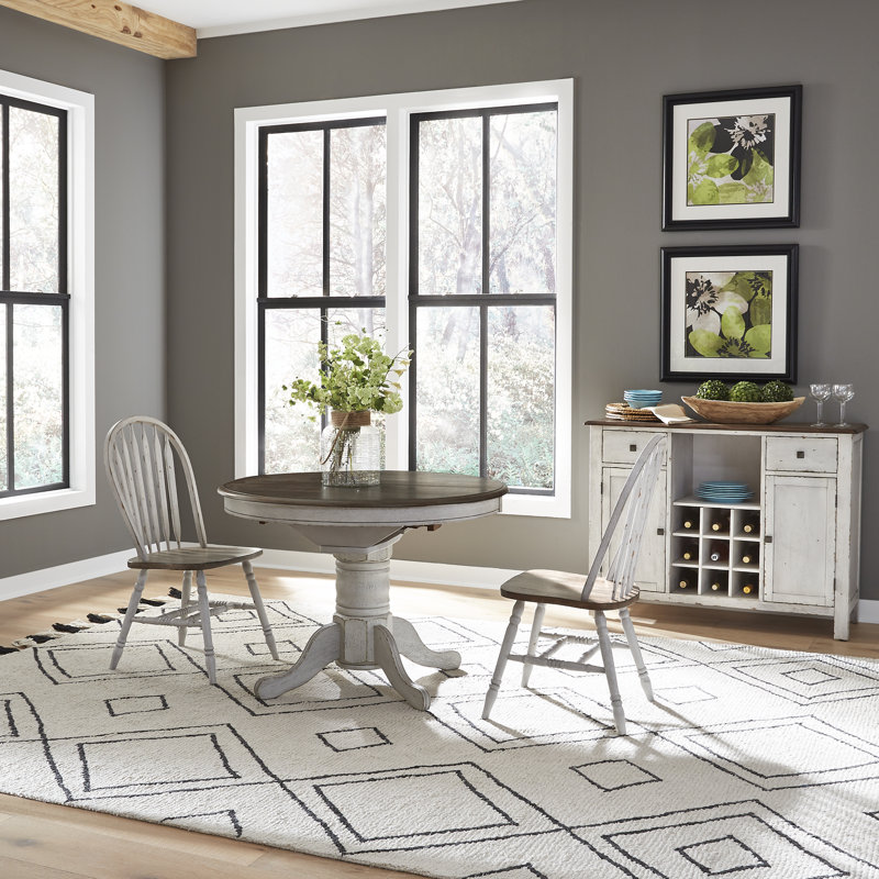 Judique Pedestal Dining Table Set, White, 5 Pieces: Table, 4 Chairs
