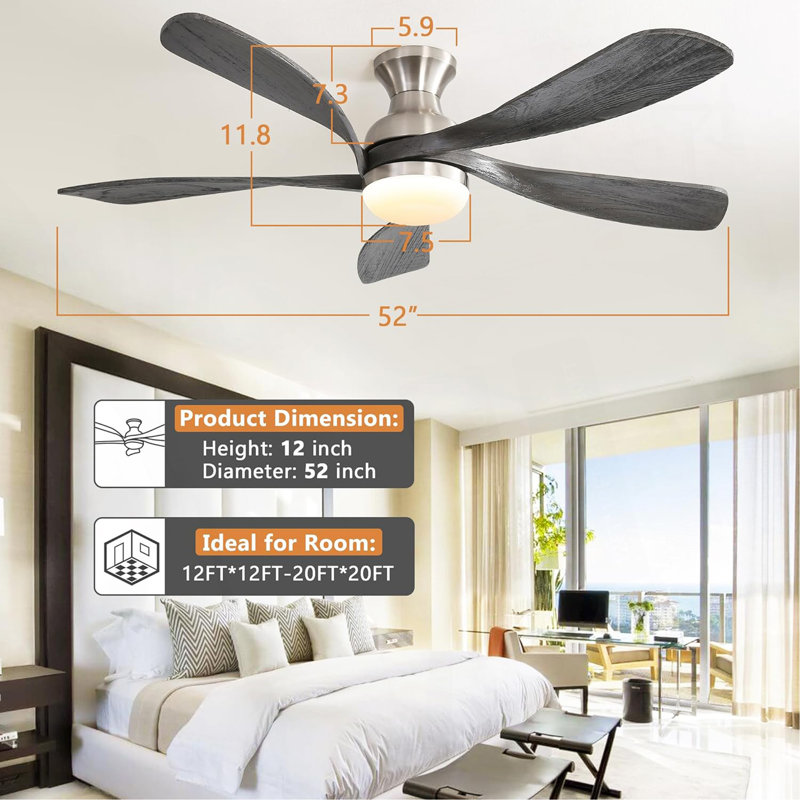 Ventilateur de plafond 52 pouces avec 3 lumières à DEL à intensité variable réversible, silencieux, moteur à courant continu et télécommande intelligente