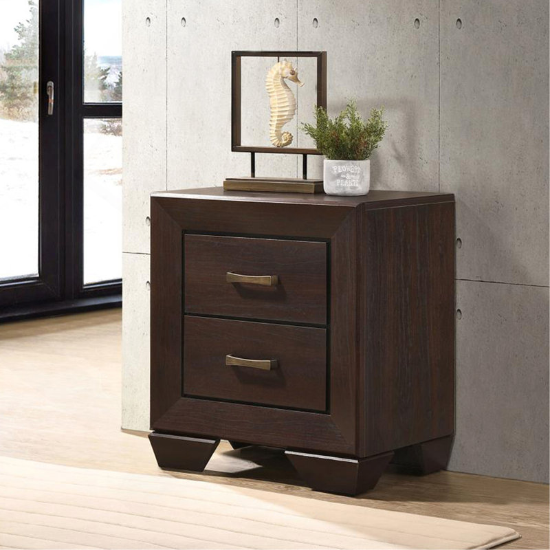 Table de chevet en MDF avec 2 tiroirs au fini cacao foncé