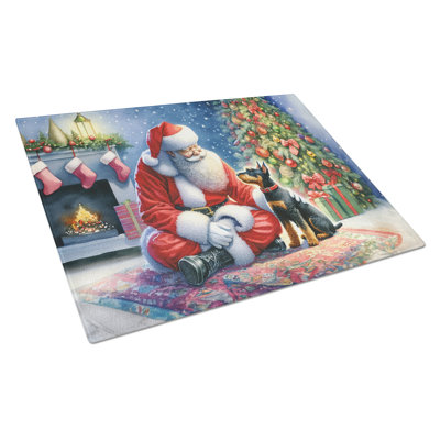 Manchester Terrier and Santa Claus Glass Cutting Board