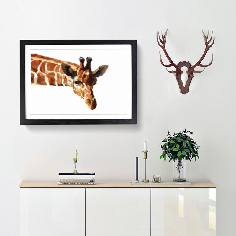 Geometric Giraffe in Abstract - Framed Print, 27cm H x 36cm W x 2cm D, Black Framed
