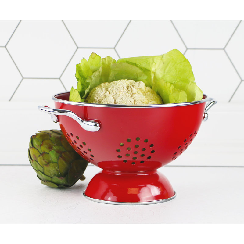 Prep & Savour Adame Steel Colander, Red, 1.5 QT