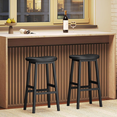 Bar Stools Set Of 2, Saddle Counter Height Stools With Curved Seat And Footrest, Black