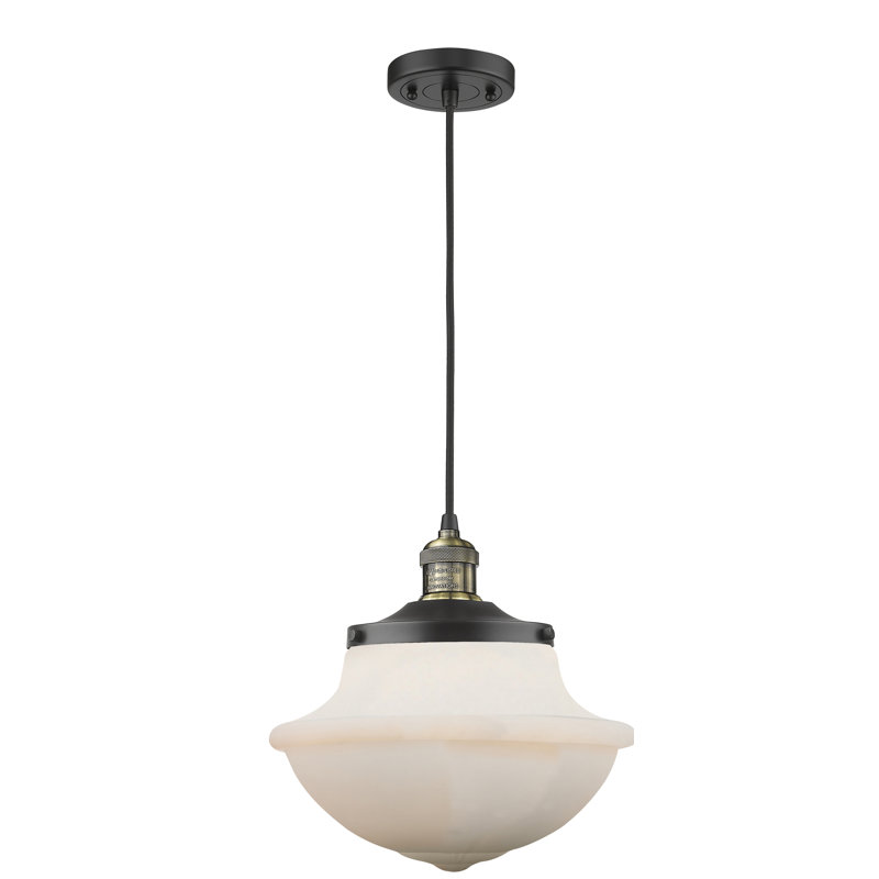 Luminaire suspendu simple à 1 lumière Baptiste, Ampoule DEL 6 watts Vinage, Laiton antique noir, Blanc mat